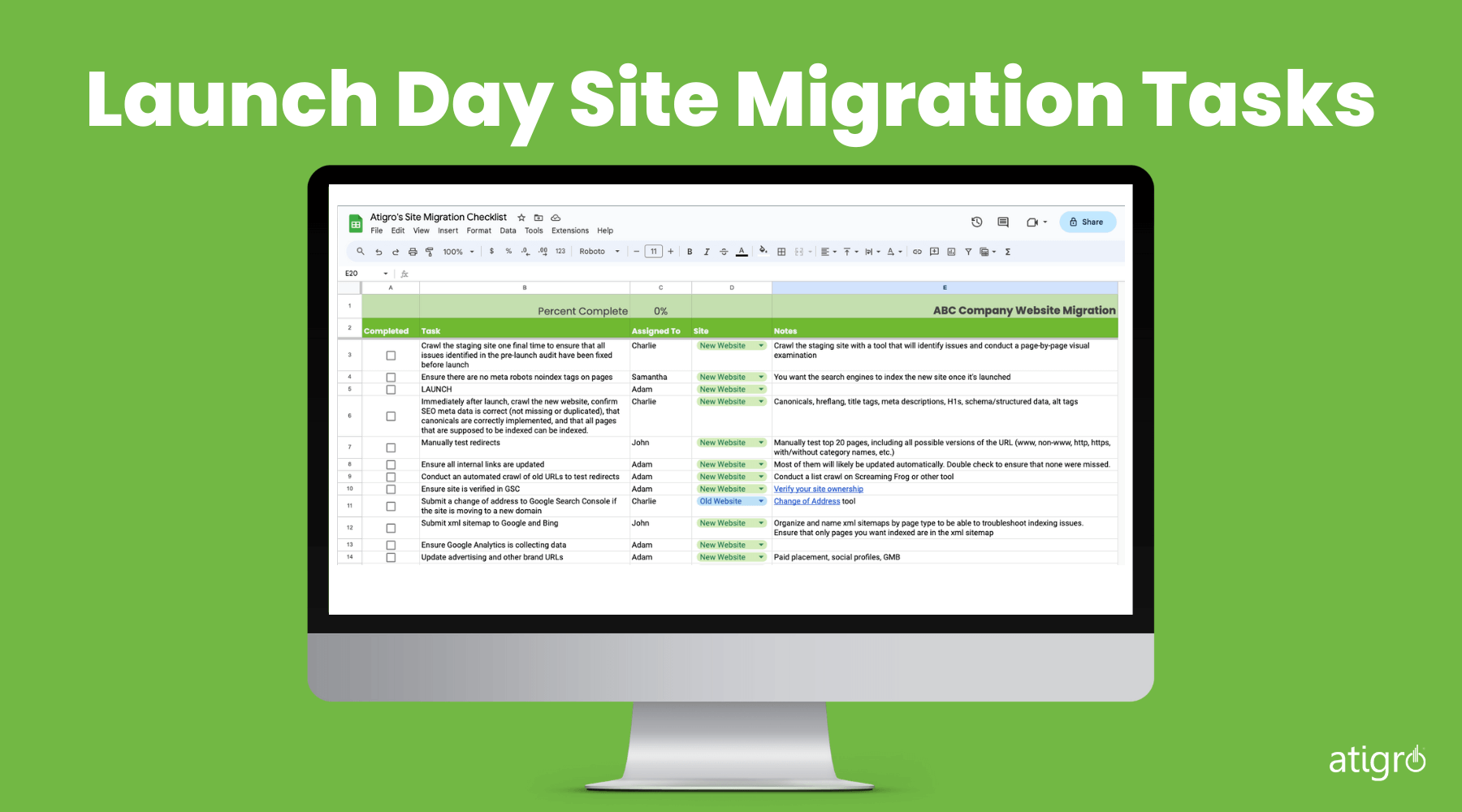 Launch day site migration tasks